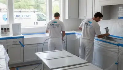 Professional cabinet painting in Kissimmee FL kitchen with smooth durable white finish