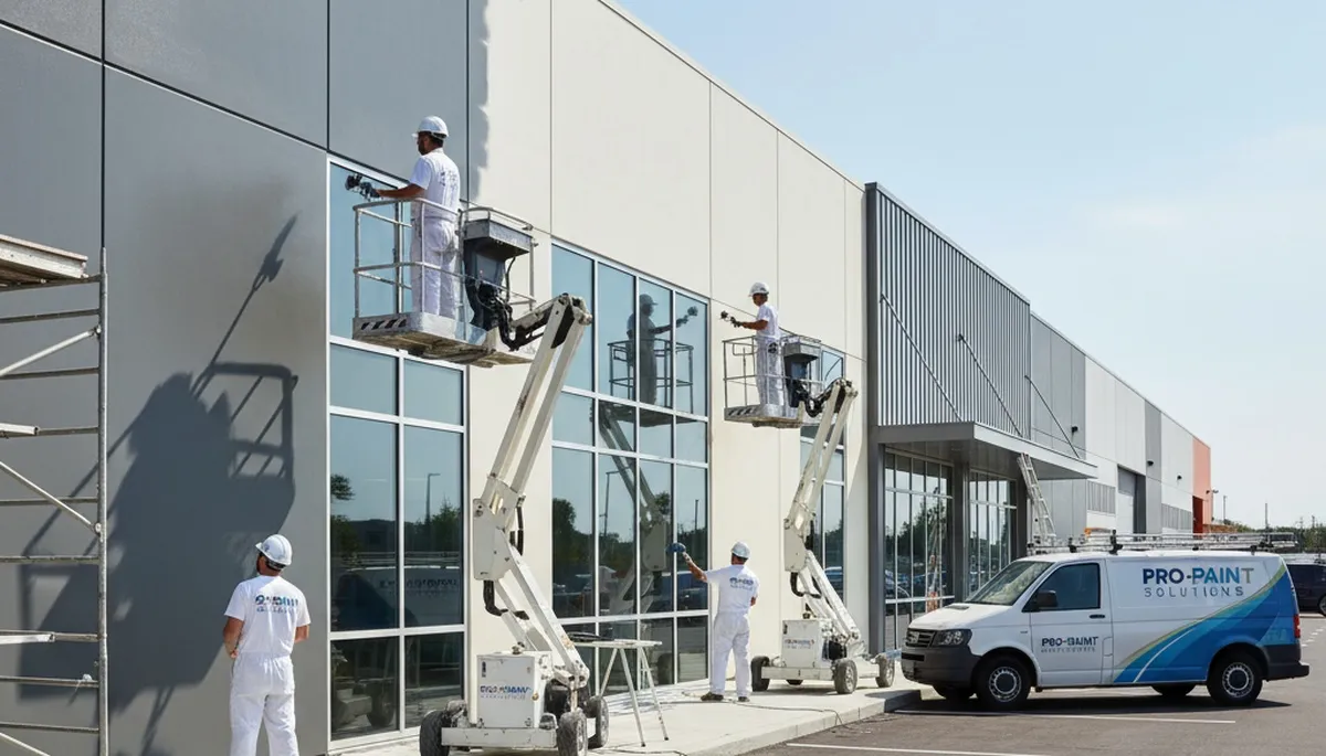 Professional commercial painters coating business exterior in Kissimmee FL for lasting color and protection