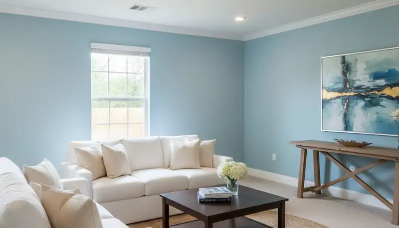 Freshly painted Kissimmee FL living room with smooth interior finishes by professional house painters