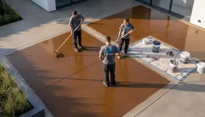 Professional concrete staining on residential patio in Kissimmee, FL by local house painting experts