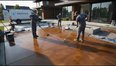 Professional concrete staining on patio by house painters in Kissimmee, FL