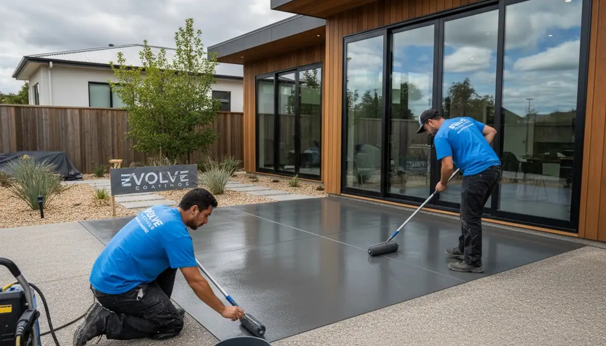 Professional concrete staining on driveway in Kissimmee, FL by expert house painters