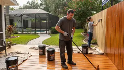 Professional deck and fence staining in Kissimmee, FL enhancing wood protection and curb appeal