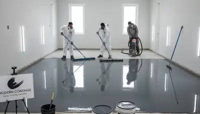 Professional epoxy floor coating in Kissimmee FL garage with durable glossy finish