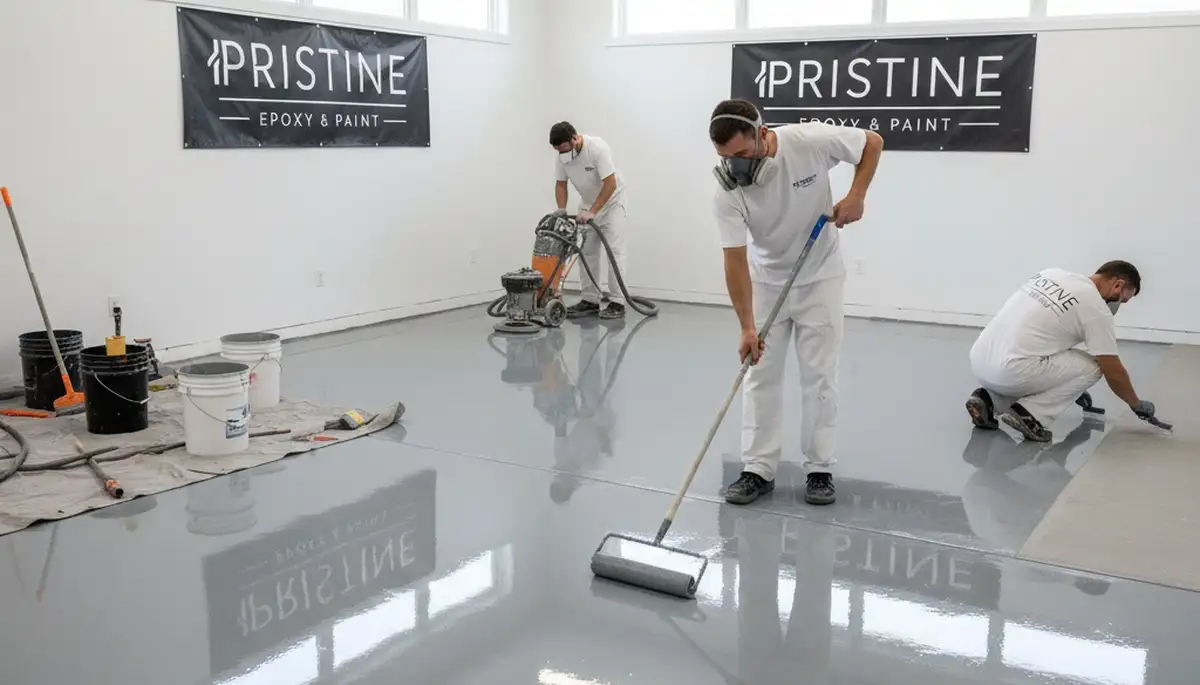 Professional epoxy garage floor coating in Kissimmee FL with glossy durable finish