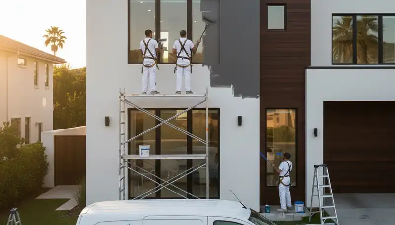 Professional exterior house painters in Kissimmee, FL applying weather-resistant paint finish