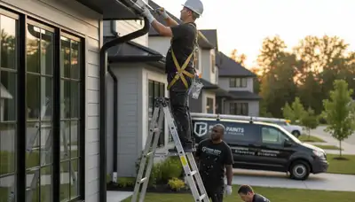 Professional gutter painting on a Kissimmee FL home by expert house painters using weather-resistant finish