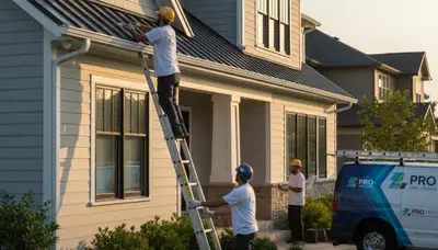 Professional gutter painting on a Kissimmee FL home exterior by expert house painters