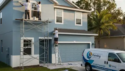 Professional house painters working on residential exterior in Kissimmee FL