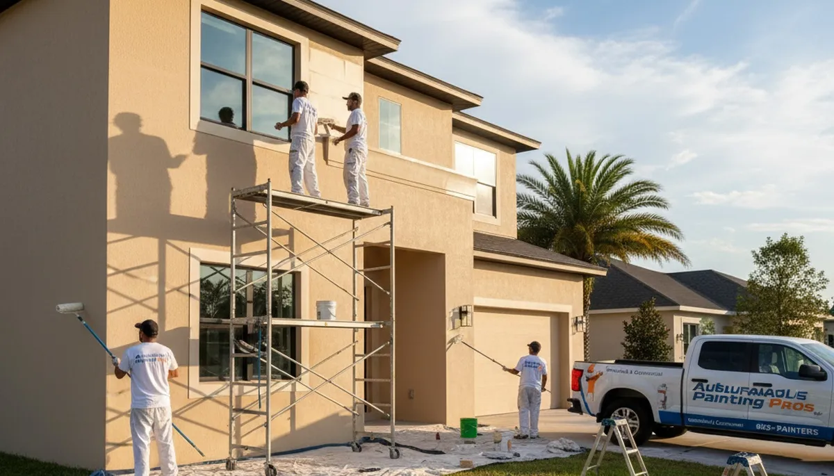 Professional house painters in Kissimmee FL applying exterior paint to residential home