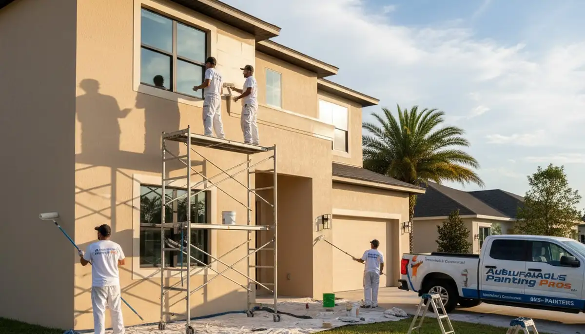 Professional house painters in Kissimmee FL applying exterior paint to residential home