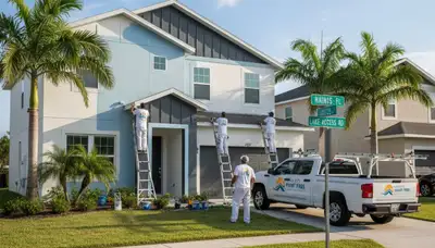 Professional house painters working on residential exterior in Kissimmee, FL