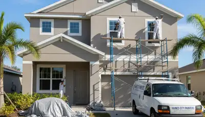 Professional house painters working on residential exterior in Kissimmee FL