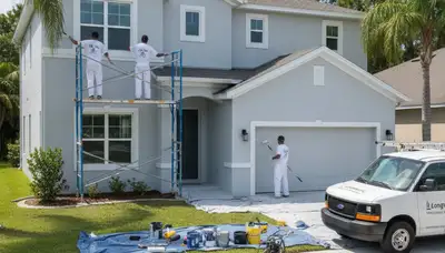 Professional house painters working on exterior home in Kissimmee FL