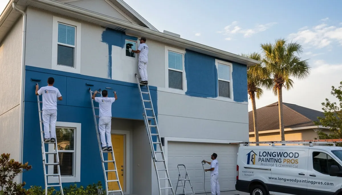 Professional house painters working on residential exterior in Kissimmee, FL