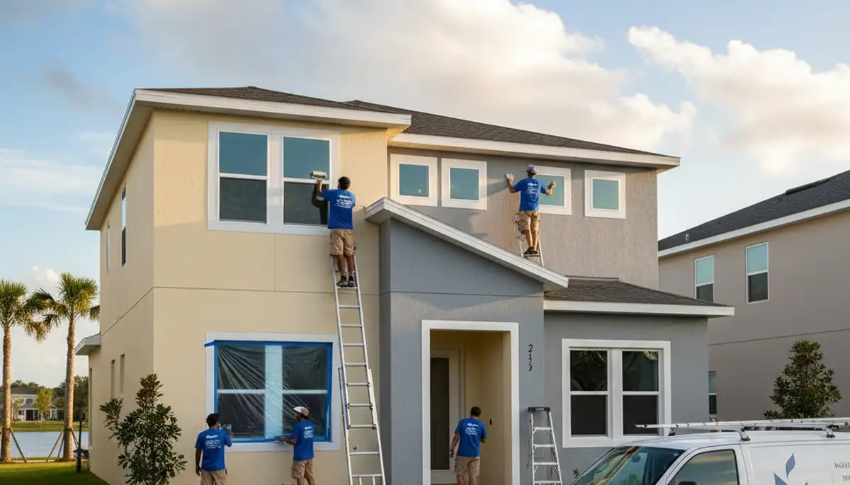 Professional house painters working on residential exterior in Kissimmee, FL