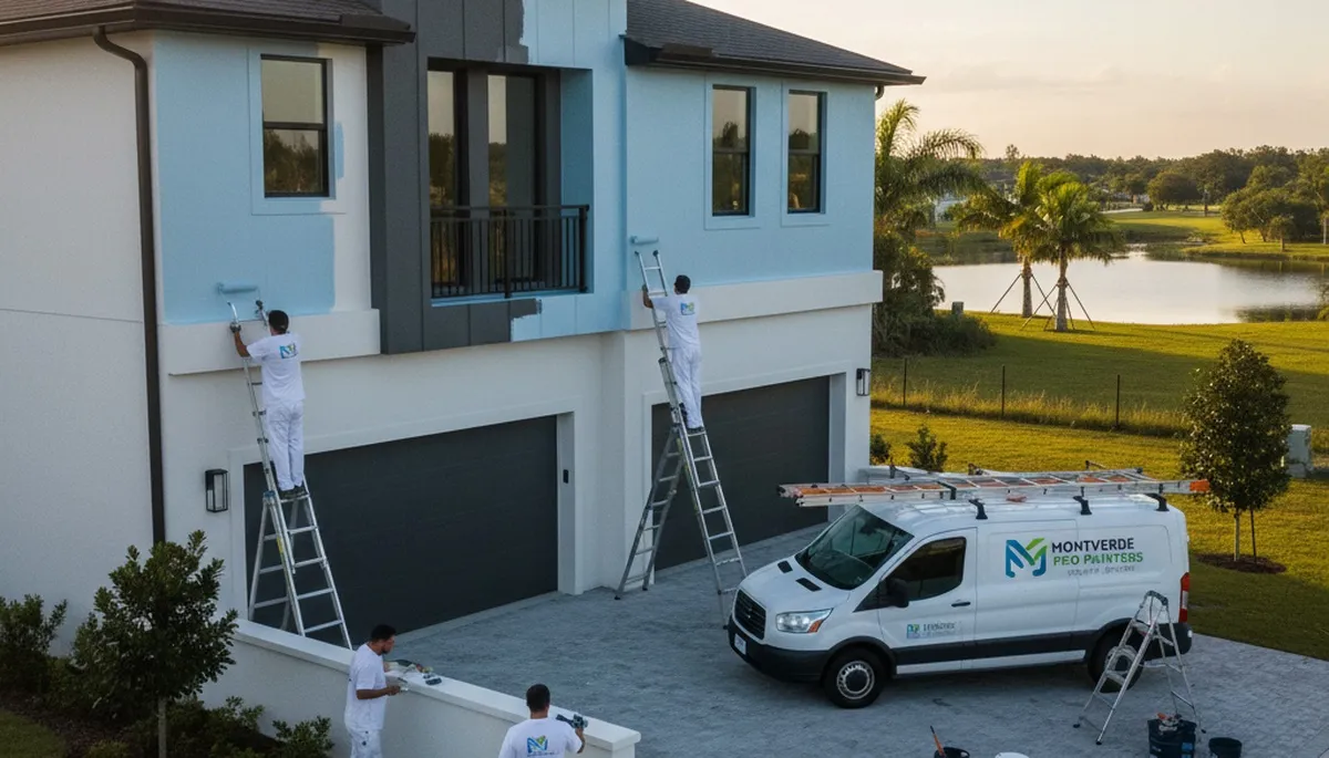 Professional house painters working on exterior home in Kissimmee FL