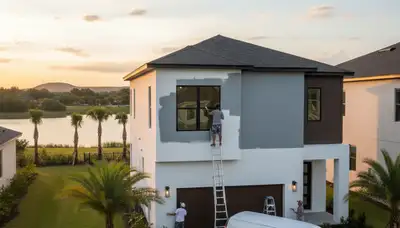 Professional house painters working on home exterior in Kissimmee FL