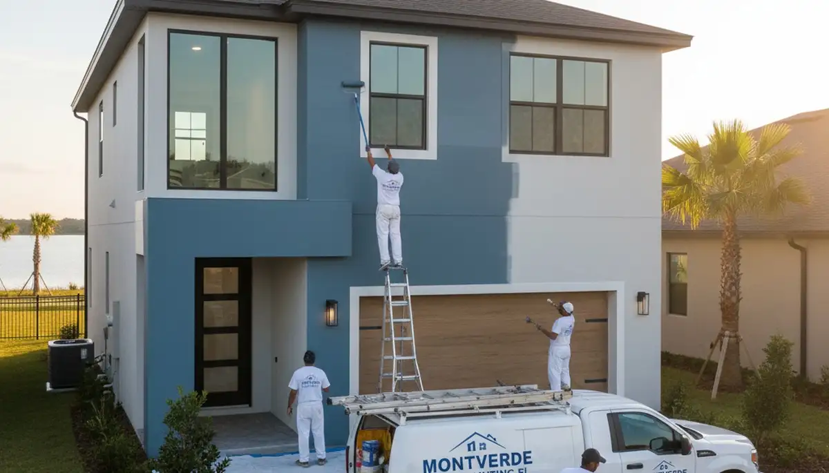 Professional house painters working on residential exterior in Kissimmee FL