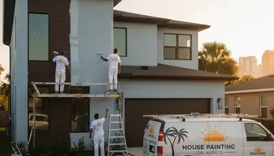 Professional house painters in Kissimmee FL finishing exterior home painting with quality tools
