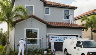 Professional house painters working on residential exterior in Kissimmee, FL