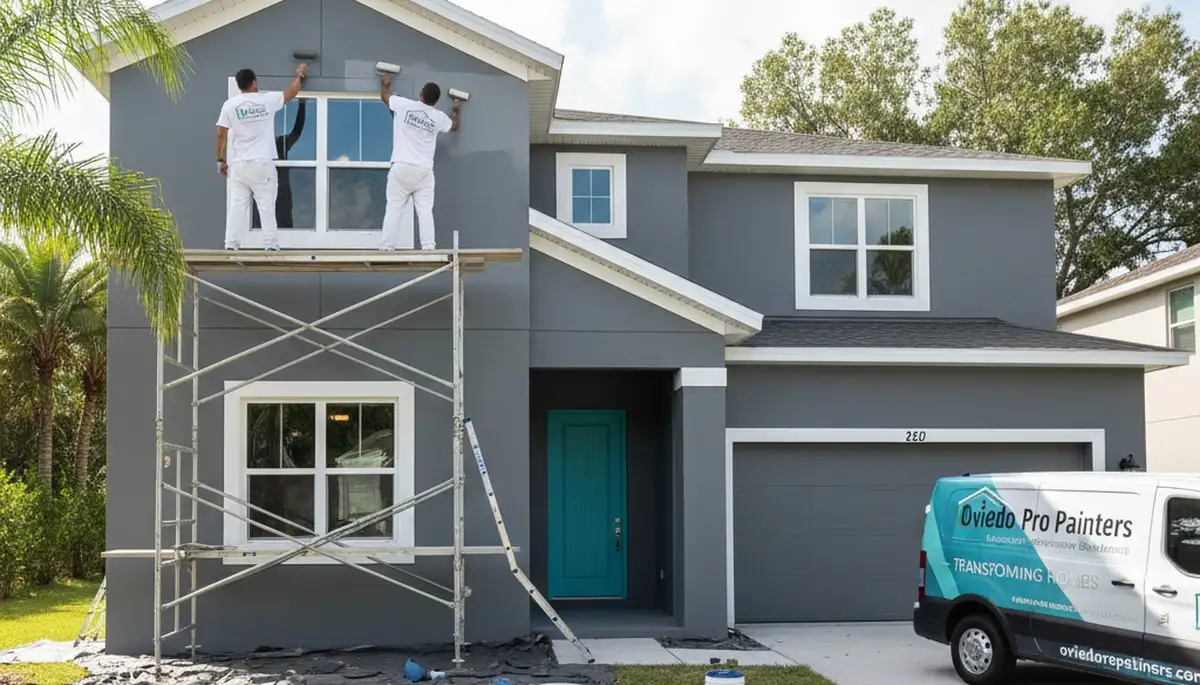 Professional house painters working on residential exterior in Kissimmee FL