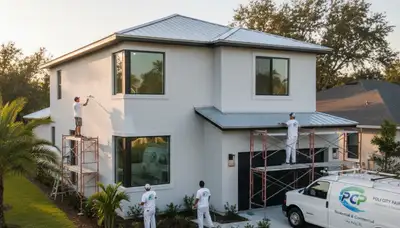 Professional house painters in Kissimmee FL applying exterior paint to a residential home