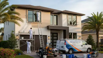 Professional house painters in Kissimmee FL applying fresh exterior paint to a residential home