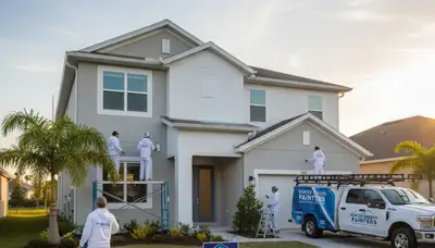Professional house painters working on residential exterior in Kissimmee FL