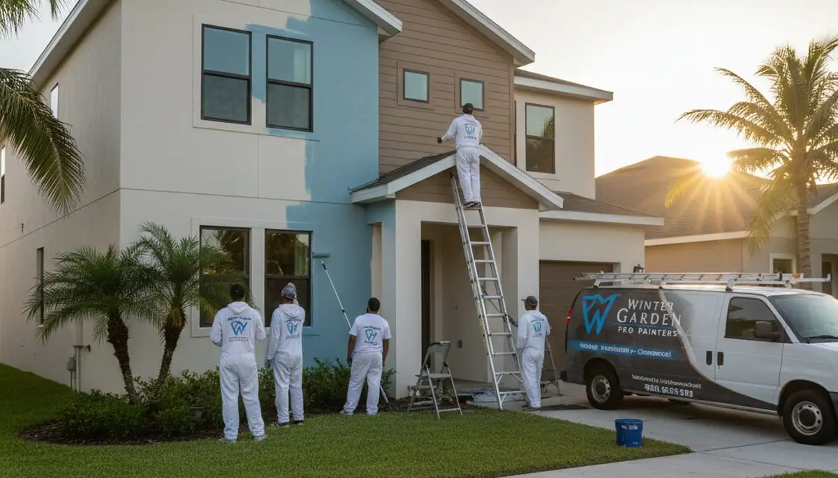 Professional house painters working on residential exterior in Kissimmee FL