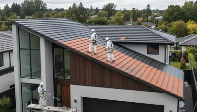 Professional roof painters applying reflective coating in Kissimmee, FL for long-lasting roof protection