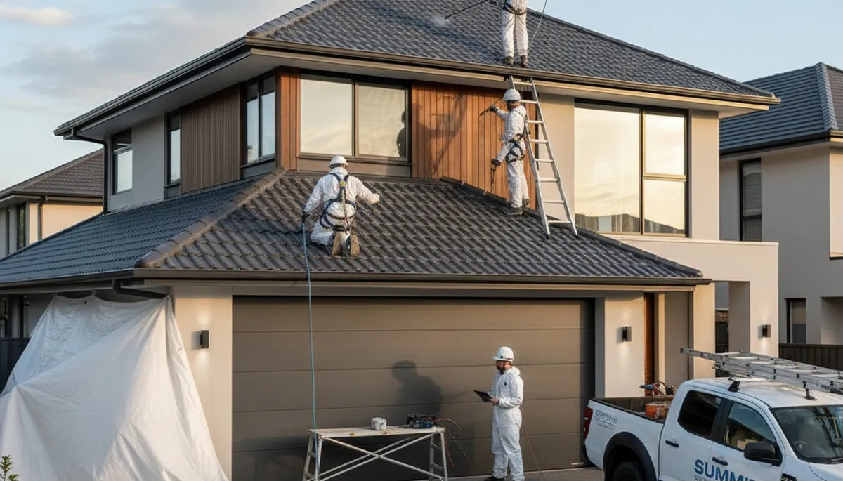 Professional roof painting and reflective coating service on a home in Kissimmee, FL