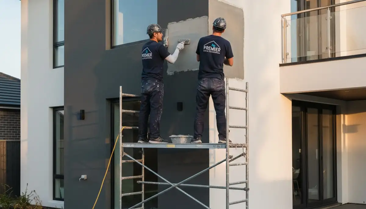 Professional stucco repair on a Kissimmee FL home exterior by expert painting contractors