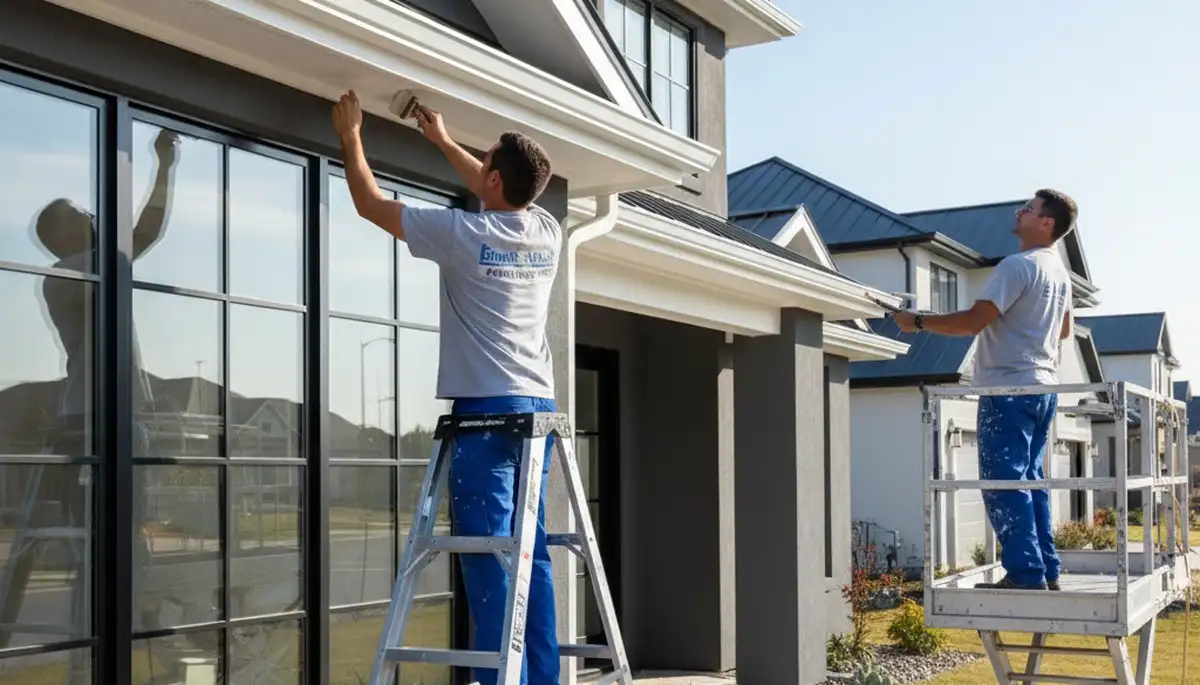 Professional painters refinishing home trim and fascia in Kissimmee, FL for lasting curb appeal