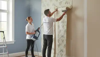 Professional wallpaper removal service in Kissimmee, FL preparing walls for fresh interior paint