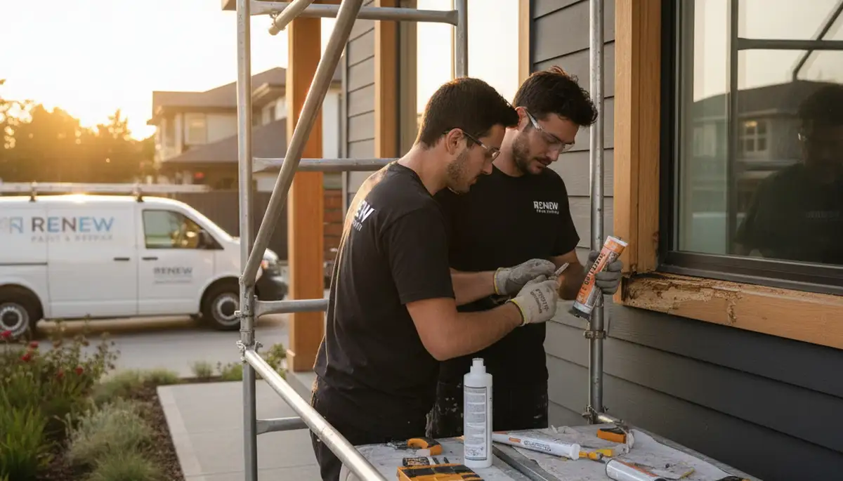 Professional wood rot repair on Kissimmee FL home exterior by expert painters restoring damaged wood